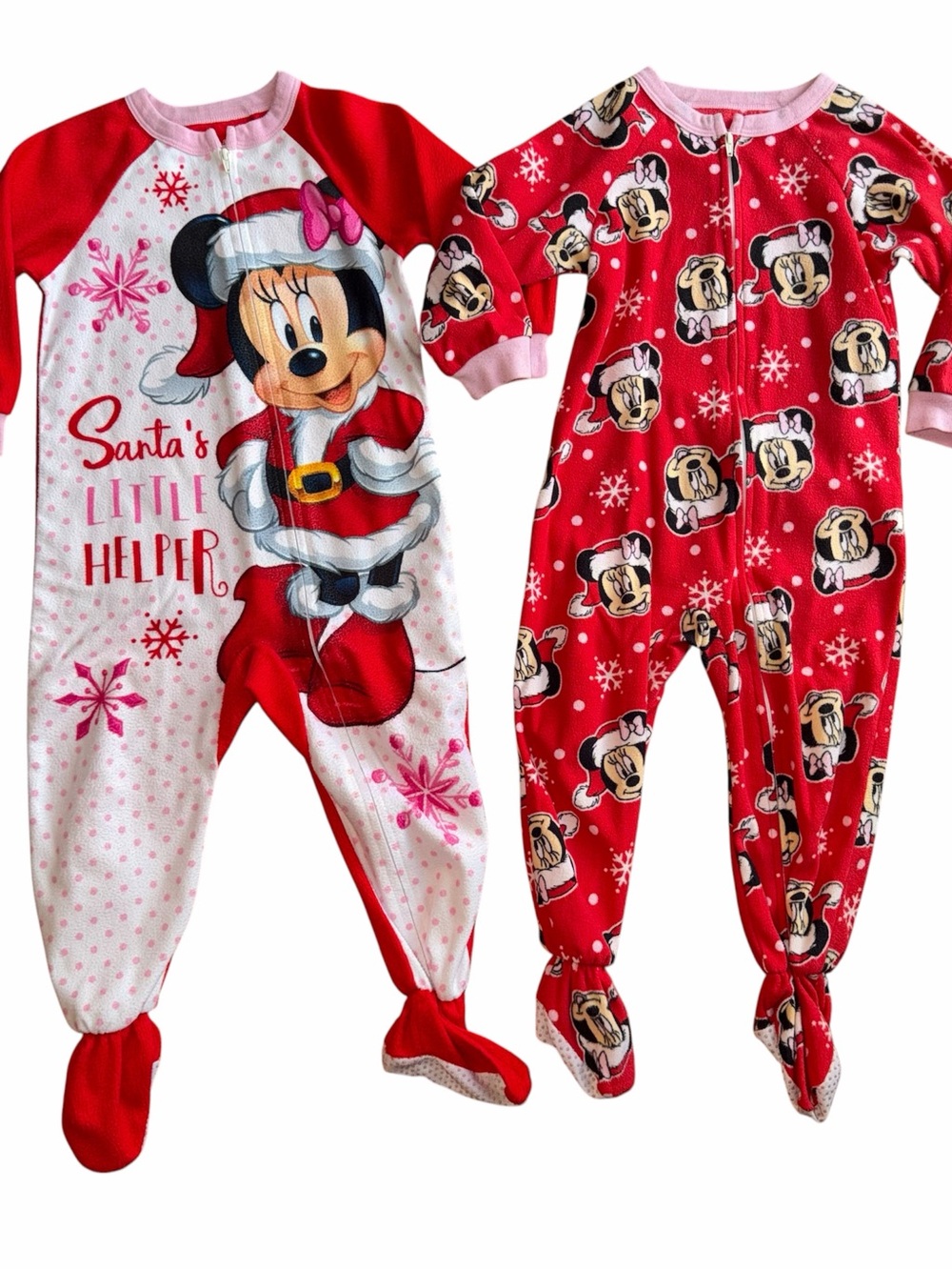 Disney Minnie Mouse Christmas Footie Pajamas Toddler Girls Size 3T Red Set Of 2